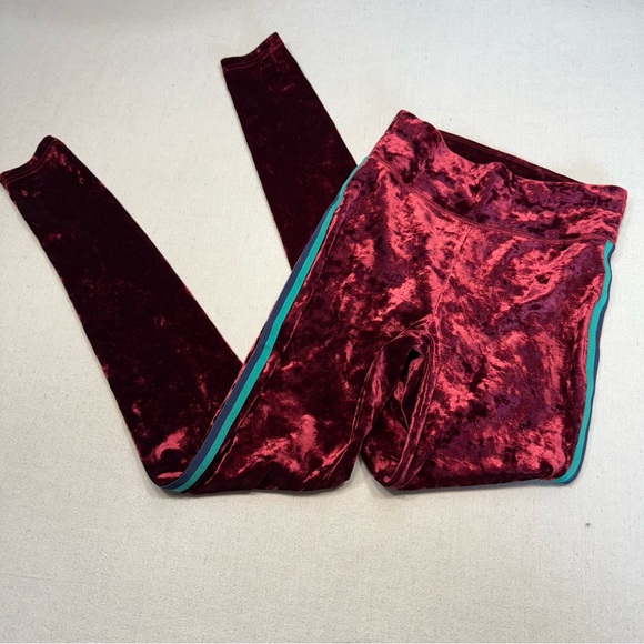aerie Pants - Aerie Velvet Leggings in Burgundy with Blue & Teal Stripes - Size XS